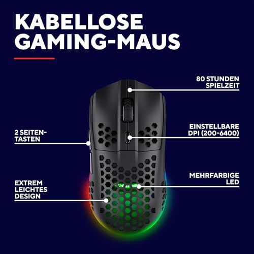 Trust Gaming GXT 929 Helox Kabellose Gaming Maus, Ultraleichte Maus 75g, 80h Dauerbetrieb, 2,4-GHz-Mikro-USB-Empfänger, Einstellbare DPI (800-4800), 6 Programmierbare Tasten, Gaming PC MMO - Schwarz Bild 2