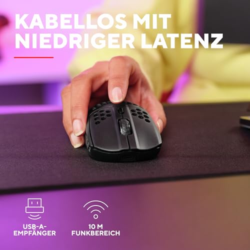 Trust Gaming GXT 929 Helox Kabellose Gaming Maus, Ultraleichte Maus 75g, 80h Dauerbetrieb, 2,4-GHz-Mikro-USB-Empfänger, Einstellbare DPI (800-4800), 6 Programmierbare Tasten, Gaming PC MMO - Schwarz Bild 4