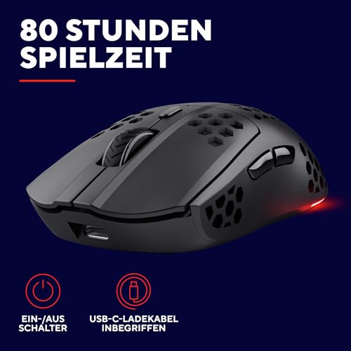 Trust Gaming GXT 929 Helox Kabellose Gaming Maus, Ultraleichte Maus 75g, 80h Dauerbetrieb, 2,4-GHz-Mikro-USB-Empfänger, Einstellbare DPI (800-4800), 6 Programmierbare Tasten, Gaming PC MMO - Schwarz Bild 5