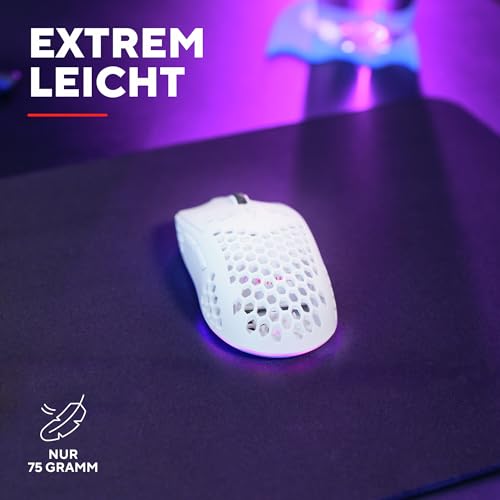 Trust Gaming GXT 929 Helox Kabellose Gaming Maus, Ultraleichte Maus 75g, 80h Dauerbetrieb, 2,4-GHz-Mikro-USB-Empfänger, Einstellbare DPI (800-4800), 6 Programmierbare Tasten, Gaming PC MMO - Weiß Bild 3