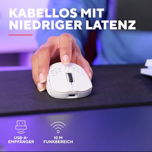 Trust Gaming GXT 929 Helox Kabellose Gaming Maus, Ultraleichte Maus 75g, 80h Dauerbetrieb, 2,4-GHz-Mikro-USB-Empfänger, Einstellbare DPI (800-4800), 6 Programmierbare Tasten, Gaming PC MMO - Weiß Bild 4