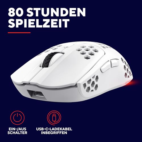 Trust Gaming GXT 929 Helox Kabellose Gaming Maus, Ultraleichte Maus 75g, 80h Dauerbetrieb, 2,4-GHz-Mikro-USB-Empfänger, Einstellbare DPI (800-4800), 6 Programmierbare Tasten, Gaming PC MMO - Weiß Bild 5