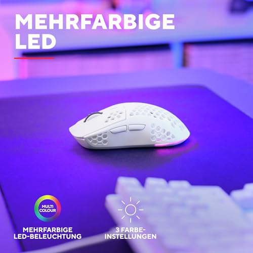 Trust Gaming GXT 929 Helox Kabellose Gaming Maus, Ultraleichte Maus 75g, 80h Dauerbetrieb, 2,4-GHz-Mikro-USB-Empfänger, Einstellbare DPI (800-4800), 6 Programmierbare Tasten, Gaming PC MMO - Weiß Bild 6