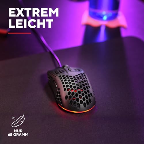 Trust Gaming GXT 928 Helox Gaming Maus, Ultraleichte Kabelgebundene USB Maus 65g, Einstellbare DPI (200-6400), Optischer Sensor, 6 Programmierbare Tasten, RGB-Beleuchtung für Gaming PC MMO - Schwarz Bild 3