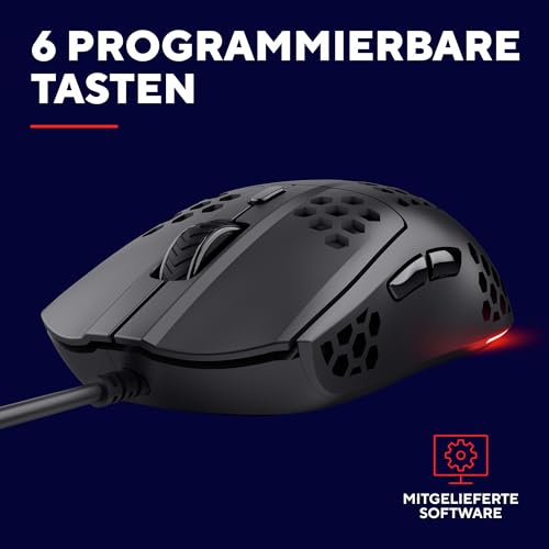 Trust Gaming GXT 928 Helox Gaming Maus, Ultraleichte Kabelgebundene USB Maus 65g, Einstellbare DPI (200-6400), Optischer Sensor, 6 Programmierbare Tasten, RGB-Beleuchtung für Gaming PC MMO - Schwarz Bild 5