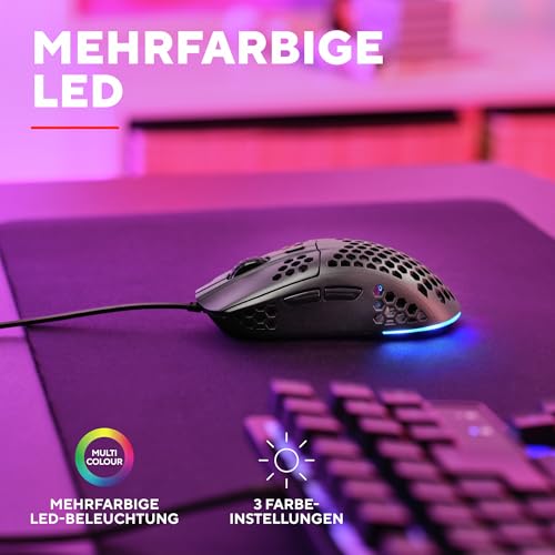 Trust Gaming GXT 928 Helox Gaming Maus, Ultraleichte Kabelgebundene USB Maus 65g, Einstellbare DPI (200-6400), Optischer Sensor, 6 Programmierbare Tasten, RGB-Beleuchtung für Gaming PC MMO - Schwarz Bild 6