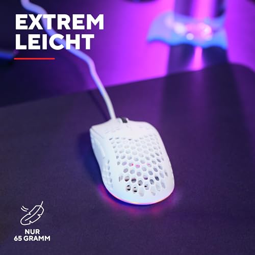 Trust Gaming GXT 928 Helox Gaming Maus, Ultraleichte Kabelgebundene USB Maus 65g, Einstellbare DPI (200-6400), Optischer Sensor, 6 Programmierbare Tasten, RGB-Beleuchtung für Gaming PC MMO - Weiß Bild 3