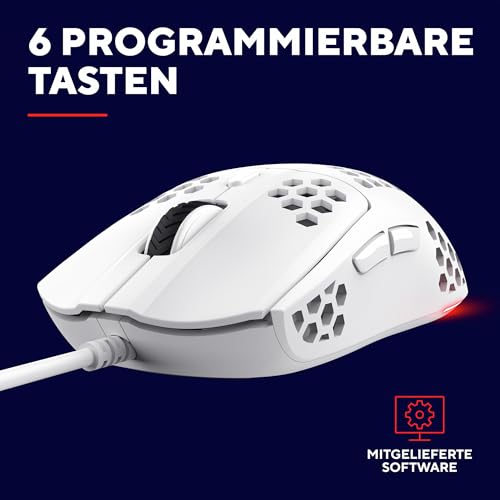 Trust Gaming GXT 928 Helox Gaming Maus, Ultraleichte Kabelgebundene USB Maus 65g, Einstellbare DPI (200-6400), Optischer Sensor, 6 Programmierbare Tasten, RGB-Beleuchtung für Gaming PC MMO - Weiß Bild 5
