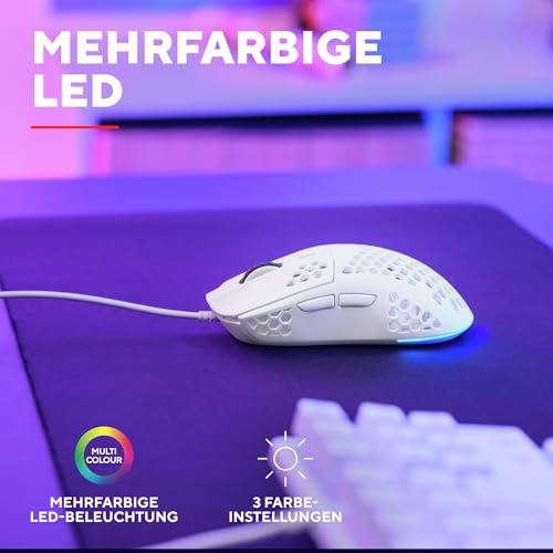 Trust Gaming GXT 928 Helox Gaming Maus, Ultraleichte Kabelgebundene USB Maus 65g, Einstellbare DPI (200-6400), Optischer Sensor, 6 Programmierbare Tasten, RGB-Beleuchtung für Gaming PC MMO - Weiß Bild 6