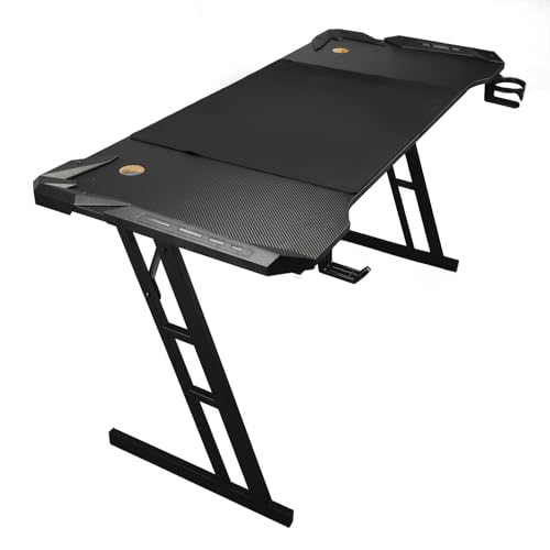 Pyhodi Gaming-Schreibtisch mit Umgebungsbeleuchtung, Abnehmbarer LED-Computerarbeitsplatz mit Stahlbeinen für zu Hause, 140 X 59 cm Großer Schreibtisch, Getränkehalter, Headset-Halter, Bild 1