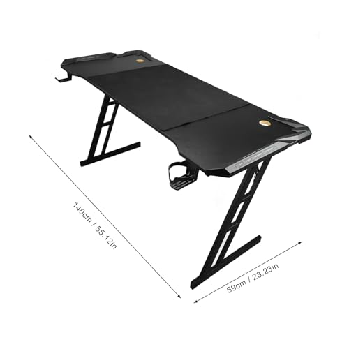 Pyhodi Gaming-Schreibtisch mit Umgebungsbeleuchtung, Abnehmbarer LED-Computerarbeitsplatz mit Stahlbeinen für zu Hause, 140 X 59 cm Großer Schreibtisch, Getränkehalter, Headset-Halter, Bild 3