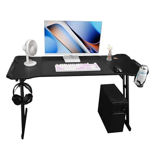 Pyhodi Gaming-Schreibtisch mit Umgebungsbeleuchtung, Abnehmbarer LED-Computerarbeitsplatz mit Stahlbeinen für zu Hause, 140 X 59 cm Großer Schreibtisch, Getränkehalter, Headset-Halter, Bild 4