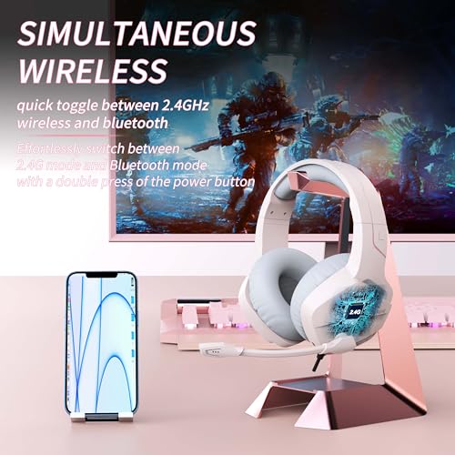 BINNUNE Gaming Headset, Wireless Headset für PS4 PS5 PC PlayStation 4 5, Gaming Kopfhörer mit Mikrofon Bluetooth USB Gaming Headset Wireless mit 120 Stunden Akkulaufzeit Bild 3