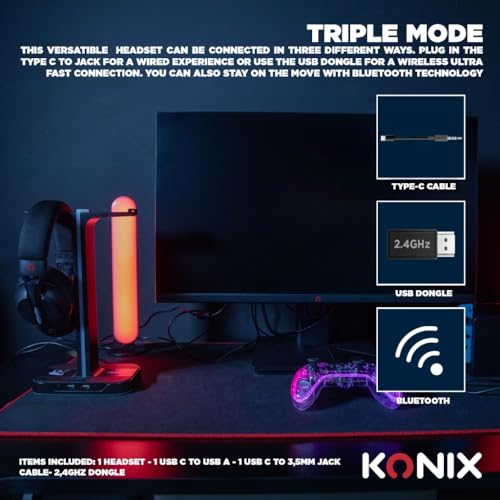 Konix Pulsar ultraleichtes Gaming-Headset 180 g für PC - 40 mm Lautsprecher - Mikrofon - Bluetooth/USB-C-Kabel/USB-Dongle-Verbindung - Schwarz Bild 4