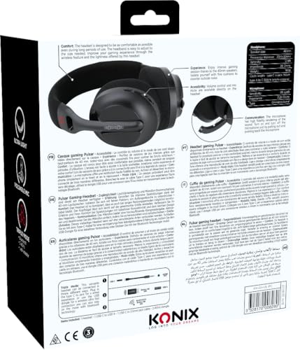 Konix Pulsar ultraleichtes Gaming-Headset 180 g für PC - 40 mm Lautsprecher - Mikrofon - Bluetooth/USB-C-Kabel/USB-Dongle-Verbindung - Schwarz Bild 6