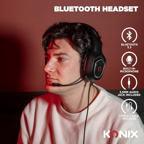 Konix Kabelgebundenes Gaming-Headset Oberon PC, PS5, Switch 2, Xbox - 50 mm Lautsprecher - Hochempfindliches Mikrofon - Rote LED-Beleuchtung - Schwarz Bild 2