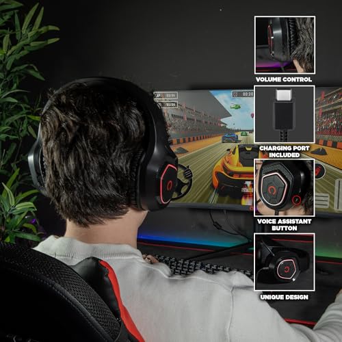 Konix Kabelgebundenes Gaming-Headset Oberon PC, PS5, Switch 2, Xbox - 50 mm Lautsprecher - Hochempfindliches Mikrofon - Rote LED-Beleuchtung - Schwarz Bild 3