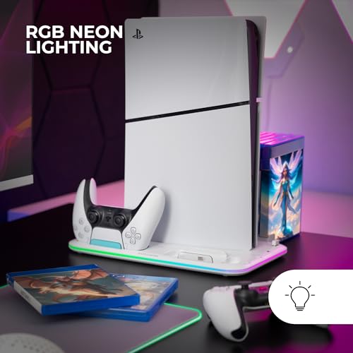 MARSGAMING MPS5-B2, RGB-Ständer für PS5 Slim Standard und Digital, 1x Lüfter, Dual-Controller-Ladestation, PS5-Ständer mit RGB-Neon-Beleuchtung, Spiele-Organizer + Headset-Ständer, Weiß Bild 4