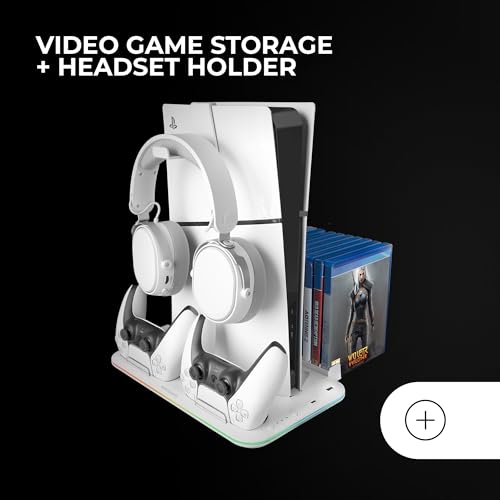 MARSGAMING MPS5-B2, RGB-Ständer für PS5 Slim Standard und Digital, 1x Lüfter, Dual-Controller-Ladestation, PS5-Ständer mit RGB-Neon-Beleuchtung, Spiele-Organizer + Headset-Ständer, Weiß Bild 5
