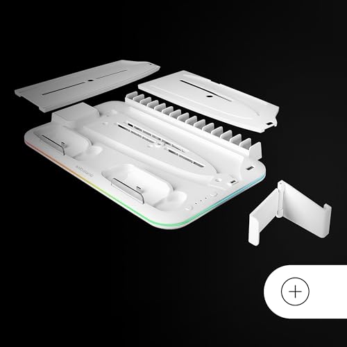 MARSGAMING MPS5-B2, RGB-Ständer für PS5 Slim Standard und Digital, 1x Lüfter, Dual-Controller-Ladestation, PS5-Ständer mit RGB-Neon-Beleuchtung, Spiele-Organizer + Headset-Ständer, Weiß Bild 6