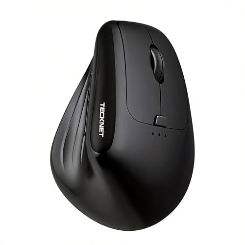 TECKNET RGB Wiederaufladbar Ergonomische Maus Kabellos, 2,4 GHz+Bluetooth Vertikale Maus, 11 RGB-Beleuchtungsmodi, 6 Einstellstufen bis 4800DPI, Multi-Device, Vertical Maus für Windows, macOS, Schwarz Bild 1