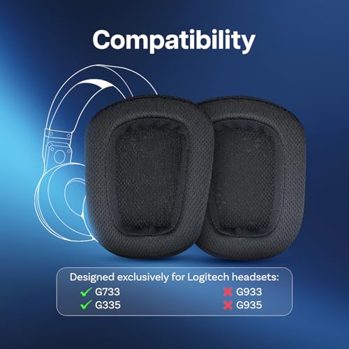 Ersatz Ohrpolster für Logitech G733 / G335 Lightspeed Wireless Gaming Kopfhörer von MMOBIEL - Mesh Gewebe Kopfhörer Ohrpolster – Ersatzpolster – Schwarz Bild 2
