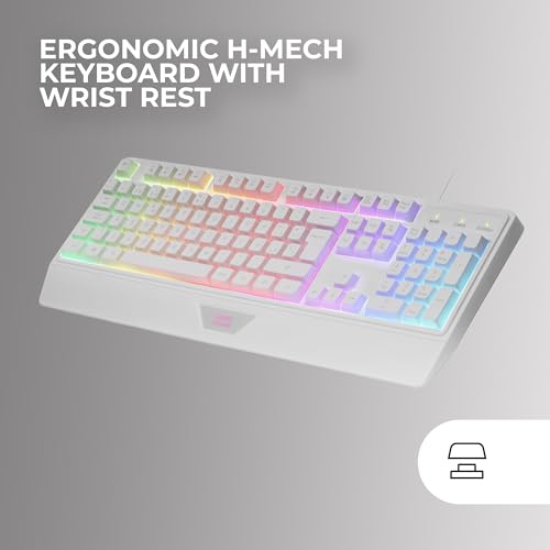 MARSGAMING MCP124, 3in1 Gaming Combo, Ergonomische H-Mech LED RGB Tastatur, RGB Maus 3200DPI HUANO Switches, Nanotextil-Mauspad 360x260mm, Multiplattform-Kompatibilität, Spanisches Layout, Weiß Bild 2