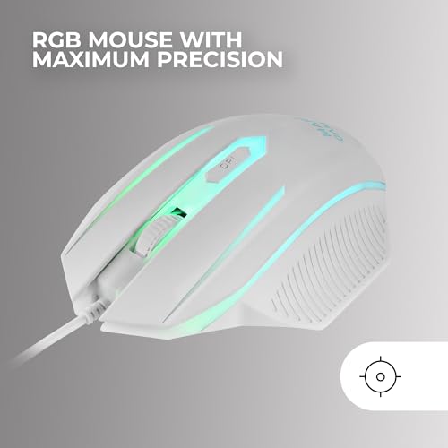MARSGAMING MCP124, 3in1 Gaming Combo, Ergonomische H-Mech LED RGB Tastatur, RGB Maus 3200DPI HUANO Switches, Nanotextil-Mauspad 360x260mm, Multiplattform-Kompatibilität, Spanisches Layout, Weiß Bild 3