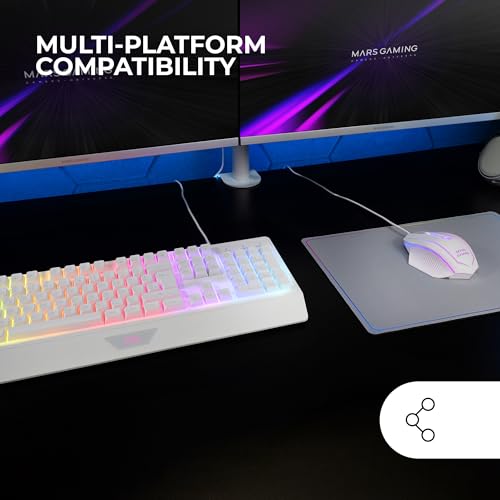 MARSGAMING MCP124, 3in1 Gaming Combo, Ergonomische H-Mech LED RGB Tastatur, RGB Maus 3200DPI HUANO Switches, Nanotextil-Mauspad 360x260mm, Multiplattform-Kompatibilität, Spanisches Layout, Weiß Bild 5