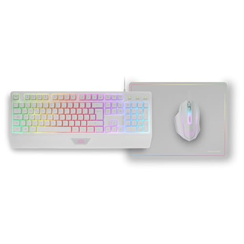 MARSGAMING MCP124, 3in1 Gaming Combo, Ergonomische H-Mech LED RGB Tastatur, RGB Maus 3200DPI HUANO Switches, Nanotextil-Mauspad 360x260mm, Multiplattform-Kompatibilität, Spanisches Layout, Weiß Bild 6