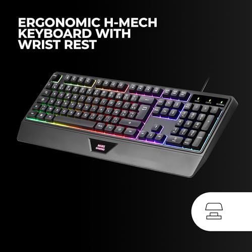 MARSGAMING MCP124, 3in1 Gaming Combo, Ergonomische H-Mech LED RGB Tastatur, RGB Maus 3200DPI HUANO Switches, Nanotextil-Mauspad 360x260mm, Multiplattform-Kompatibilität, Spanisches Layout, Schwarz Bild 2