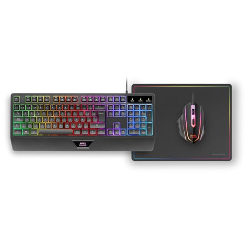 MARSGAMING MCP124, 3in1 Gaming Combo, Ergonomische H-Mech LED RGB Tastatur, RGB Maus 3200DPI HUANO Switches, Nanotextil-Mauspad 360x260mm, Multiplattform-Kompatibilität, Spanisches Layout, Schwarz Bild 6