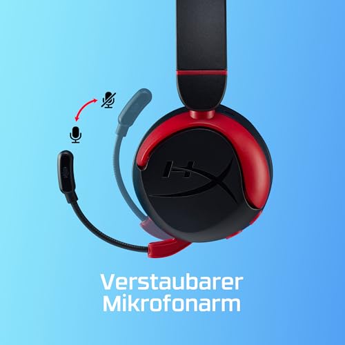 HyperX Cloud Mini Wireless Gaming-Headset, Bluetooth, 30-mm-Treiber, Lautstärkebegrenzung unter 85 dB, 25 Std Akkulaufzeit, Flip-to-Mute-Mikrofon, für Kinder 8–12 Jahre, Schwarz-Rot Bild 3