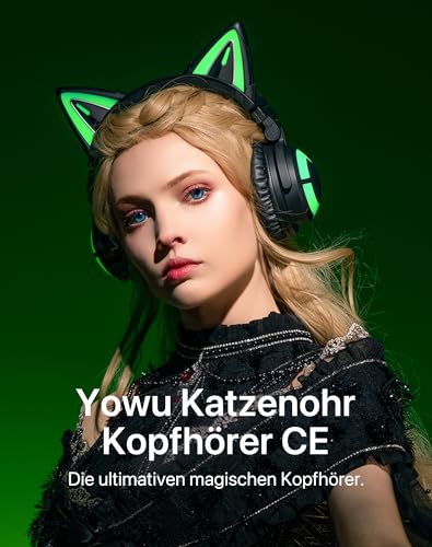 YOWU RGB-Katzenohr-Kopfhörer CE kabelloses 5.2 faltbares Gaming-Headset (CE, Schwarz) Bild 2