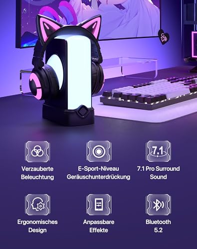 YOWU RGB-Katzenohr-Kopfhörer CE kabelloses 5.2 faltbares Gaming-Headset (CE, Schwarz) Bild 3
