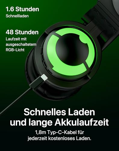 YOWU RGB-Katzenohr-Kopfhörer CE kabelloses 5.2 faltbares Gaming-Headset (CE, Schwarz) Bild 6