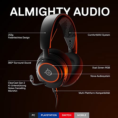 SteelSeries Arctis Nova 3 - Multi-System Gaming-Headset – Hi-Fi-Treiber & Rival 5 - Gaming-Maus - TrueMove Air Optische Sensor mit 18CPI - 9 programmierbare Tasten - Federleichte 85 Gramm, Schwarz Bild 3