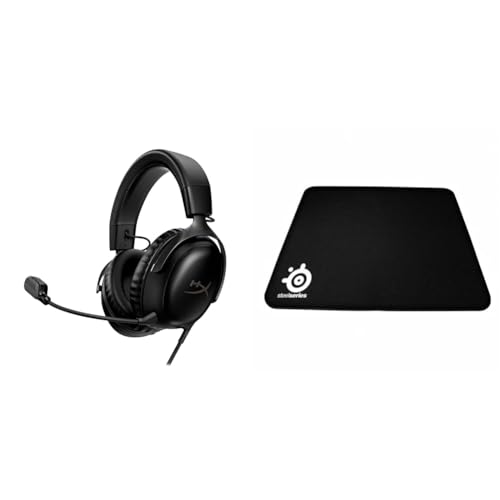 HyperX Cloud III – Kabelgebundenes Gaming-Headset, PC, PS5, Xbox Series X|S & SteelSeries QcK Heavy - Gaming-Mauspad - Stoff - Gummiunterseite - Schwarz (450mm x 400mm x 6mm) Bild 1