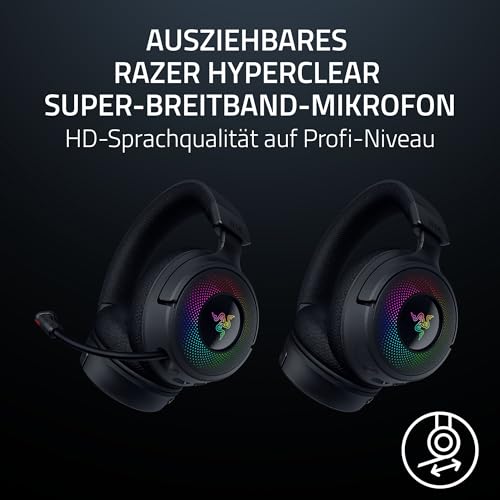 Razer Kraken V4 - Kabelloses PC Gaming-Headset (3-Modi-Konnektivität, Triforce 40mm Treiber, 9-Zonen-RGB-Beleuchtung der Ohrmuscheln, Mix- und Lautstärkeregelung, THX Spatial Audio) Schwarz Bild 4