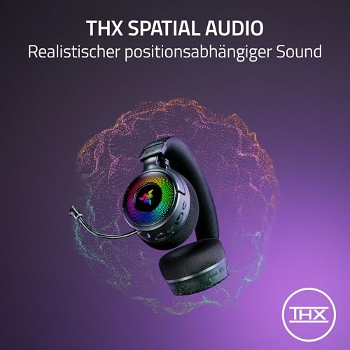 Razer Kraken V4 - Kabelloses PC Gaming-Headset (3-Modi-Konnektivität, Triforce 40mm Treiber, 9-Zonen-RGB-Beleuchtung der Ohrmuscheln, Mix- und Lautstärkeregelung, THX Spatial Audio) Schwarz Bild 6