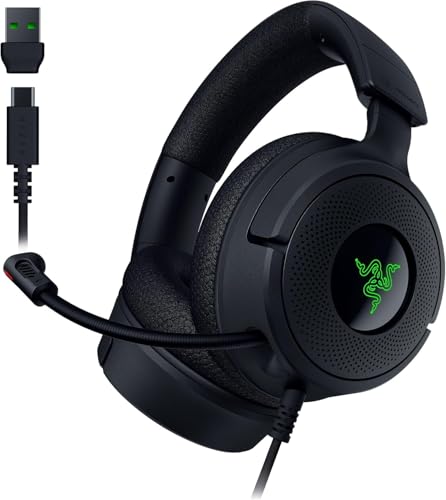 Razer Kraken V4 X - Kabelgebundenes PC-Gaming-Headset (Triforce 40-mm-Treiber, einziehbares Nierenmikrofon, 7.1-Surround-Sound, Chroma RGB, für PC - Konsolen & Mobiltelefone über USB-C) Schwarz Bild 1