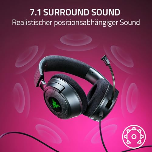 Razer Kraken V4 X - Kabelgebundenes PC-Gaming-Headset (Triforce 40-mm-Treiber, einziehbares Nierenmikrofon, 7.1-Surround-Sound, Chroma RGB, für PC - Konsolen & Mobiltelefone über USB-C) Schwarz Bild 4