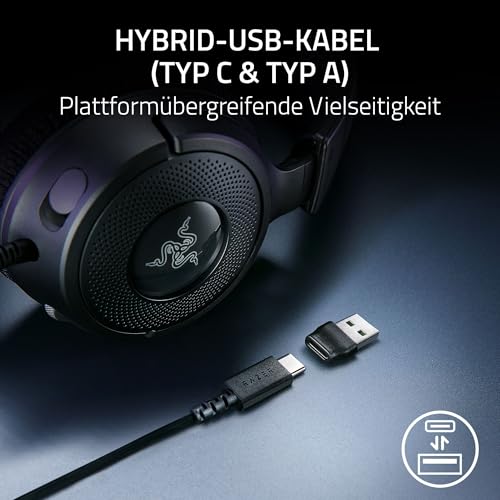 Razer Kraken V4 X - Kabelgebundenes PC-Gaming-Headset (Triforce 40-mm-Treiber, einziehbares Nierenmikrofon, 7.1-Surround-Sound, Chroma RGB, für PC - Konsolen & Mobiltelefone über USB-C) Schwarz Bild 6