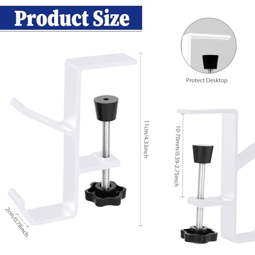 Jeffdad Kopfhörer Ständer Weiß, Headset Halterung Mit Doppelhaken Kopfhörerhalter Headphone Stand Schreibtisch Kopfhöreraufhänger Kopfhörer Clip Gaming Headset Halterung Halter (Weiß Doppelhaken) Bild 2