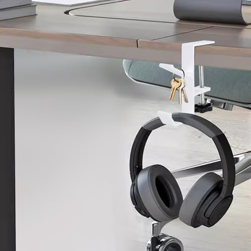 Jeffdad Kopfhörer Ständer Weiß, Headset Halterung Mit Doppelhaken Kopfhörerhalter Headphone Stand Schreibtisch Kopfhöreraufhänger Kopfhörer Clip Gaming Headset Halterung Halter (Weiß Doppelhaken) Bild 5