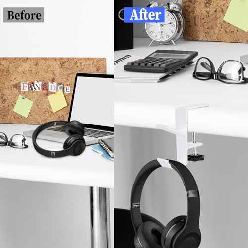 Jeffdad Kopfhörer Ständer Weiß, Headset Halterung Mit Doppelhaken Kopfhörerhalter Headphone Stand Schreibtisch Kopfhöreraufhänger Kopfhörer Clip Gaming Headset Halterung Halter (Weiß Doppelhaken) Bild 6