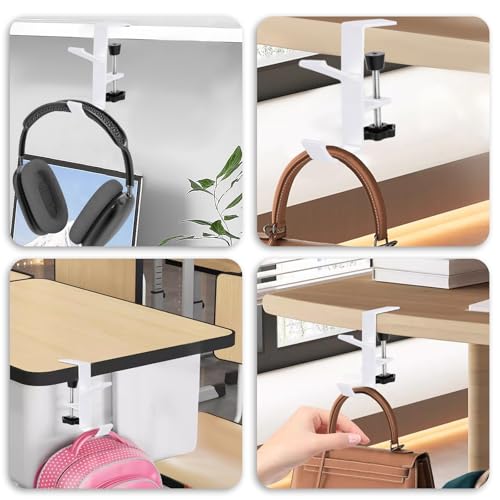 Jeffdad Kopfhörer Ständer Weiß, Headset Halterung Mit Doppelhaken Kopfhörerhalter Headphone Stand Schreibtisch Kopfhöreraufhänger Kopfhörer Clip Gaming Headset Halterung Halter (Weiß Doppelhaken) Bild 7