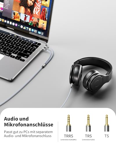 Audio Splitter Kopfhörer Adapter Y Adapter 3,5 mm auf doppelten 3,5 mm Klinkenstecker Headset-Mikrofon Adapter Audio Splitterkabel Kompatibel mit Kopfhörern, PC, PS4, Gaming-Headset, Laptop etc. -2m Bild 3