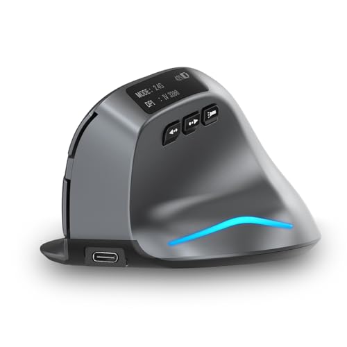 zelotes Vertikale Kabellose Maus mit Display,Bluetooth Maus mit 3200 DPI,Wiederaufladbar,7 Tasten mit USB-Empfänger,BT 5.0/3.0 + 2.4GHz,LED,Ergonomische Funkmaus für Laptop,PC,Tablets,Schwarz Bild 2
