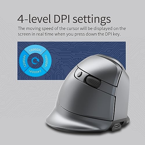 zelotes Vertikale Kabellose Maus mit Display,Bluetooth Maus mit 3200 DPI,Wiederaufladbar,7 Tasten mit USB-Empfänger,BT 5.0/3.0 + 2.4GHz,LED,Ergonomische Funkmaus für Laptop,PC,Tablets,Schwarz Bild 6